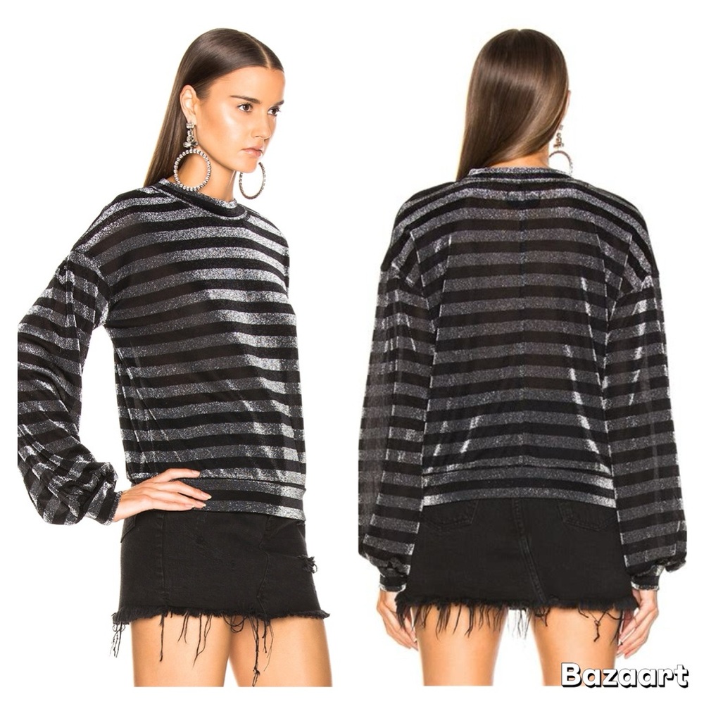 Rta Magnus Silver Metallic Stripe Blouse